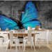 Wall Mural Beauty of the Butterfly - Blue butterfly on a graphite background with newspaper motif 61305 additionalThumb 6