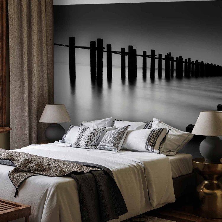 Wall Mural Melancholia - Black and white landscape of the mouth of the River Thames with a breakwater 61705 additionalImage 2