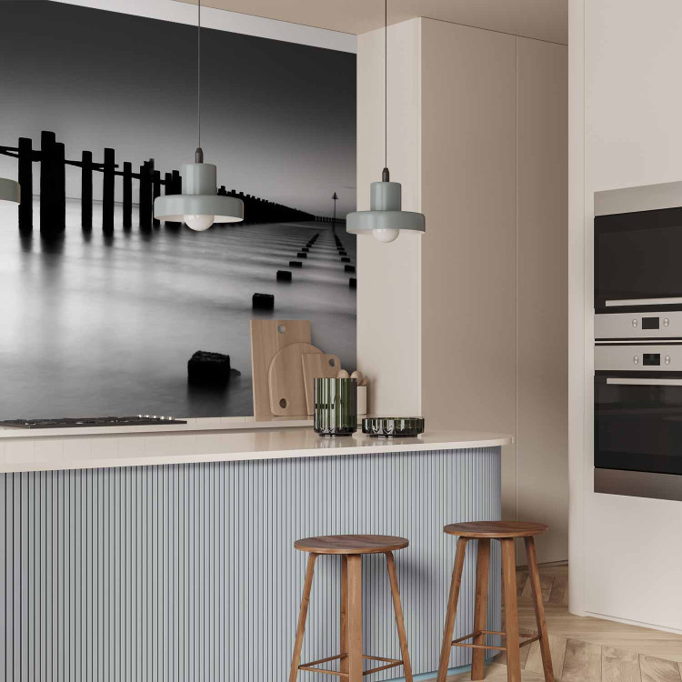 Wall Mural Melancholia - Black and white landscape of the mouth of the River Thames with a breakwater 61705 additionalImage 7