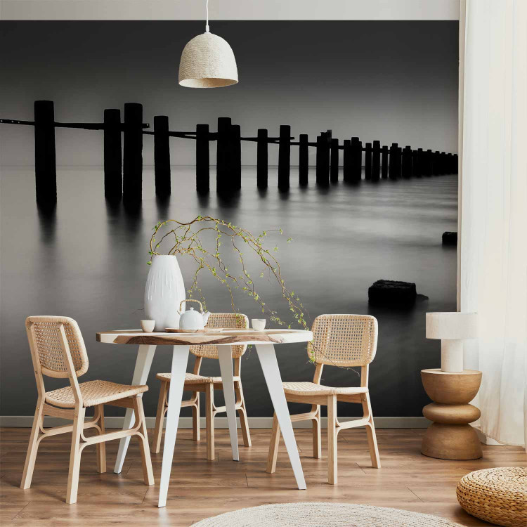 Wall Mural Melancholia - Black and white landscape of the mouth of the River Thames with a breakwater 61705 additionalImage 6