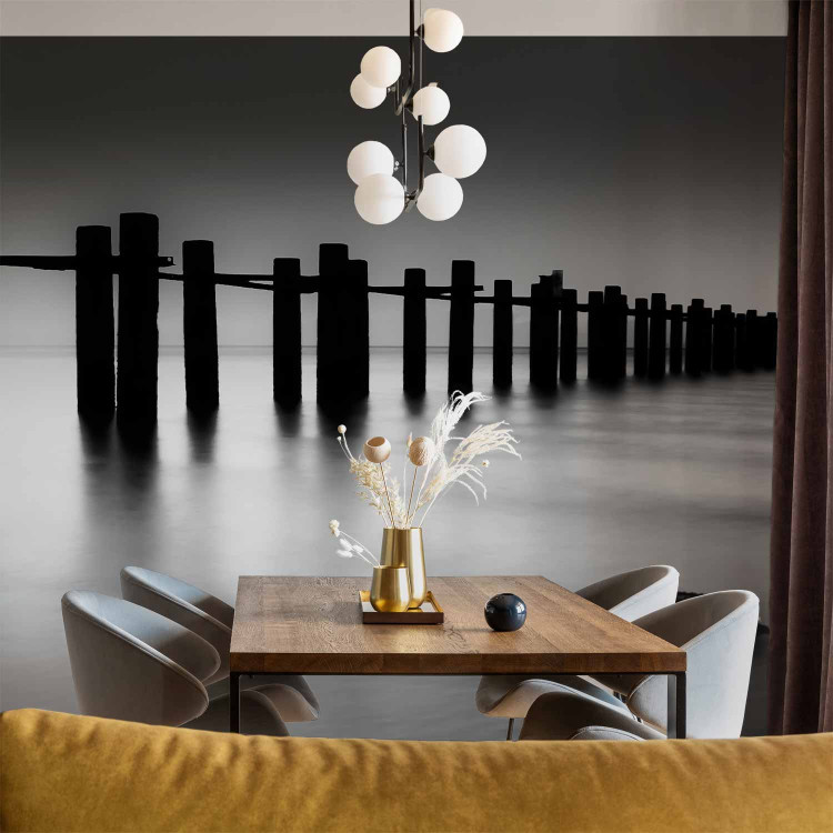 Wall Mural Melancholia - Black and white landscape of the mouth of the River Thames with a breakwater 61705 additionalImage 4