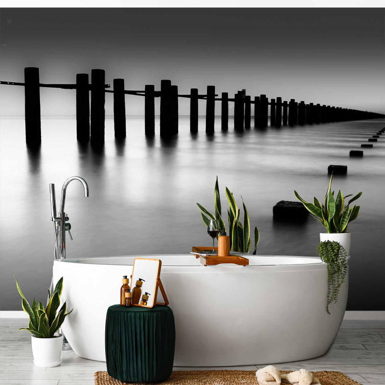 Wall Mural Melancholia - Black and white landscape of the mouth of the River Thames with a breakwater 61705 additionalImage 8