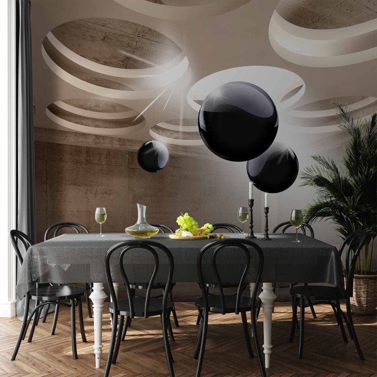 Wall Mural Abstract - concrete space with black spheres and white pattern 64405 additionalImage 6