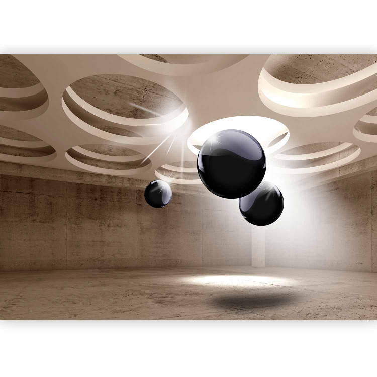 Wall Mural Abstract - concrete space with black spheres and white pattern 64405 additionalImage 1