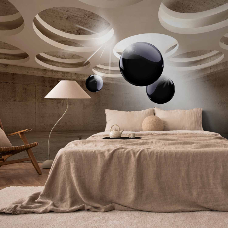 Wall Mural Abstract - concrete space with black spheres and white pattern 64405