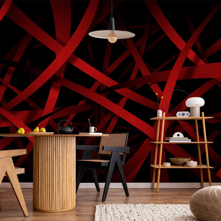 Wall Mural Dark depth - abstract illusion with burgundy stripes on a black background 97705 additionalImage 6