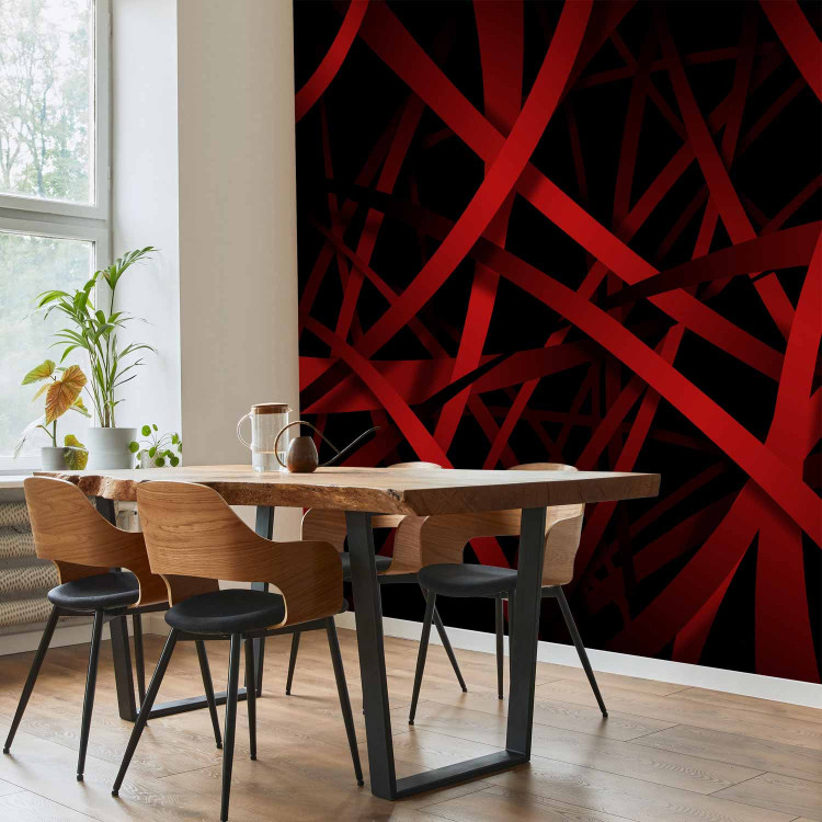 Wall Mural Dark depth - abstract illusion with burgundy stripes on a black background 97705 additionalImage 7
