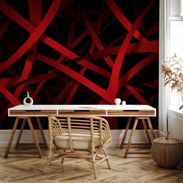 Wall Mural Dark depth - abstract illusion with burgundy stripes on a black background 97705 additionalImage 4