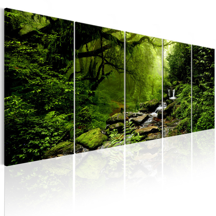 Canvas Forest Waterfall (5-piece) - Picturesque Landscape Amidst Green Trees 98605 additionalImage 2