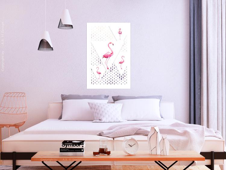 Wall Poster Flamingo Family - geometric composition with pink birds and triangles 115315 additionalImage 2
