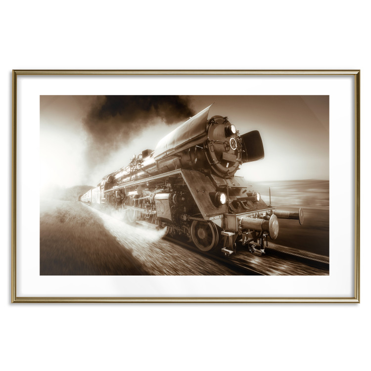 Poster Vintage Steam Engine - black smoke rising from the chimney of a moving train 116415 additionalImage 14