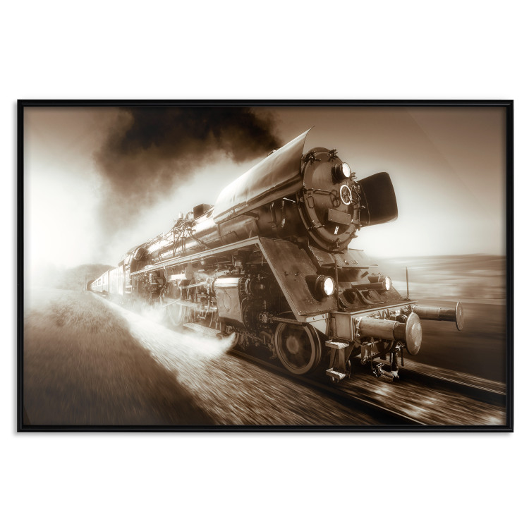 Poster Vintage Steam Engine - black smoke rising from the chimney of a moving train 116415 additionalImage 18