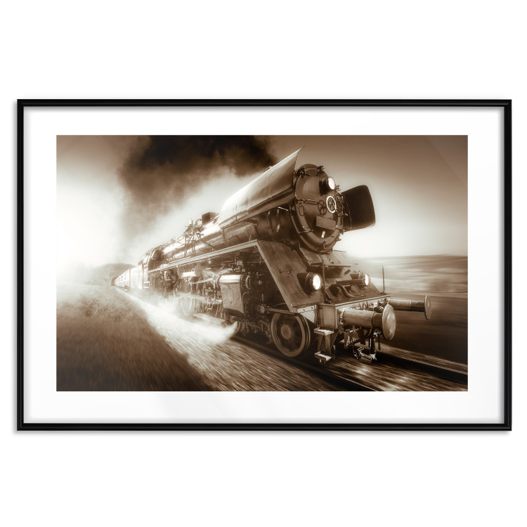 Poster Vintage Steam Engine - black smoke rising from the chimney of a moving train 116415 additionalImage 15