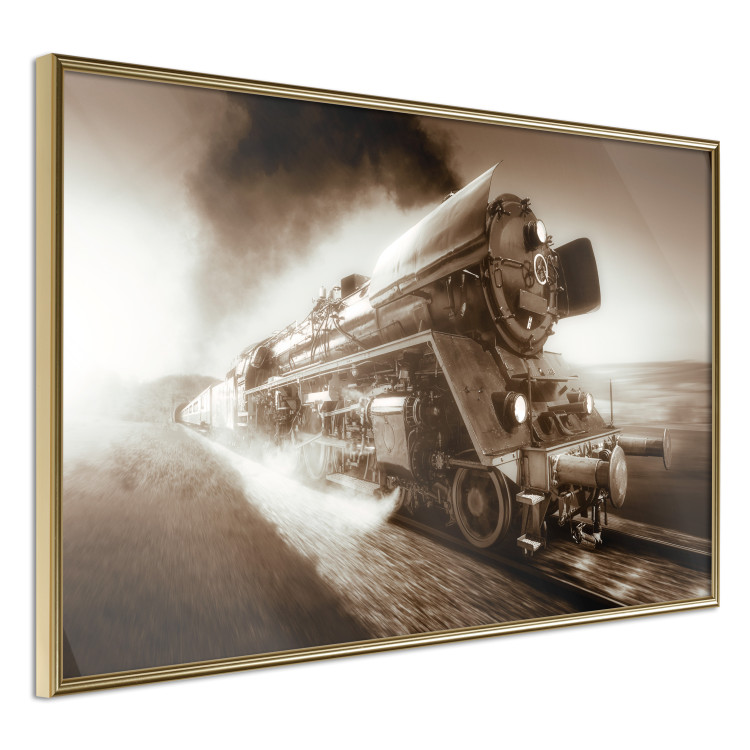 Poster Vintage Steam Engine - black smoke rising from the chimney of a moving train 116415 additionalImage 12