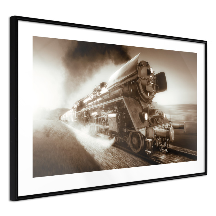 Poster Vintage Steam Engine - black smoke rising from the chimney of a moving train 116415 additionalImage 11