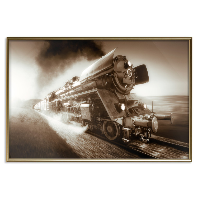 Poster Vintage Steam Engine - black smoke rising from the chimney of a moving train 116415 additionalImage 16