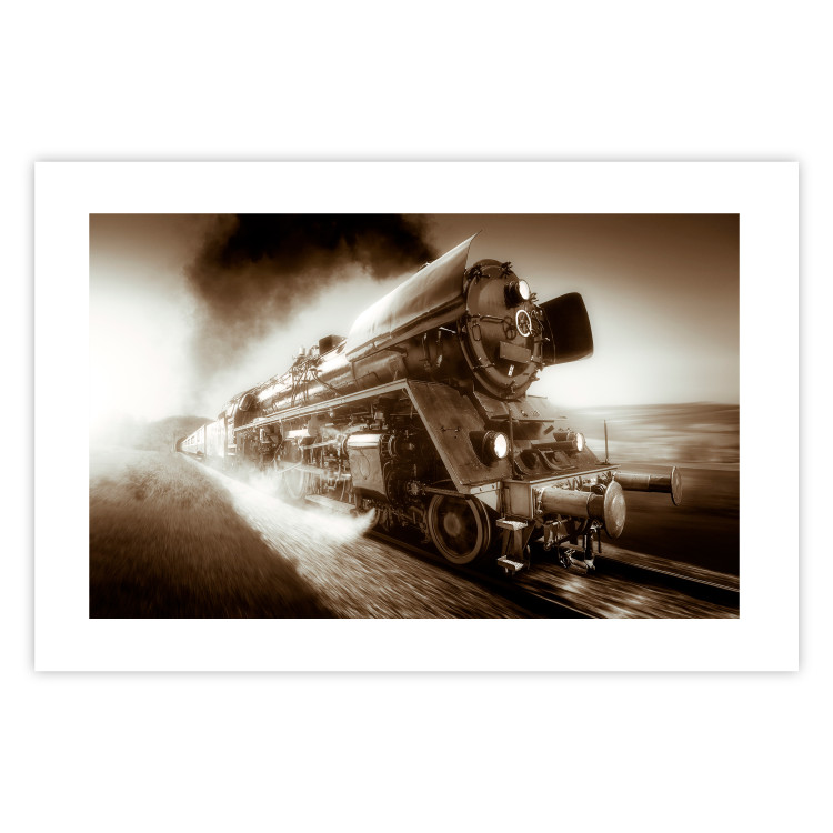 Poster Vintage Steam Engine - black smoke rising from the chimney of a moving train 116415 additionalImage 19