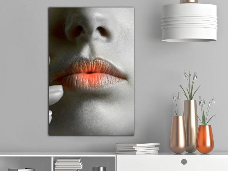 Canvas Print Warm lips - a close-up of a woman's face in shades of gray 117515 additionalImage 3