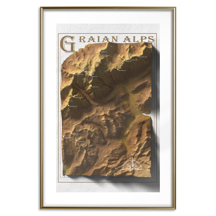 Wall Poster Isometric Map: Graian Alps - composition with golden mountains and texts 118515 additionalImage 15