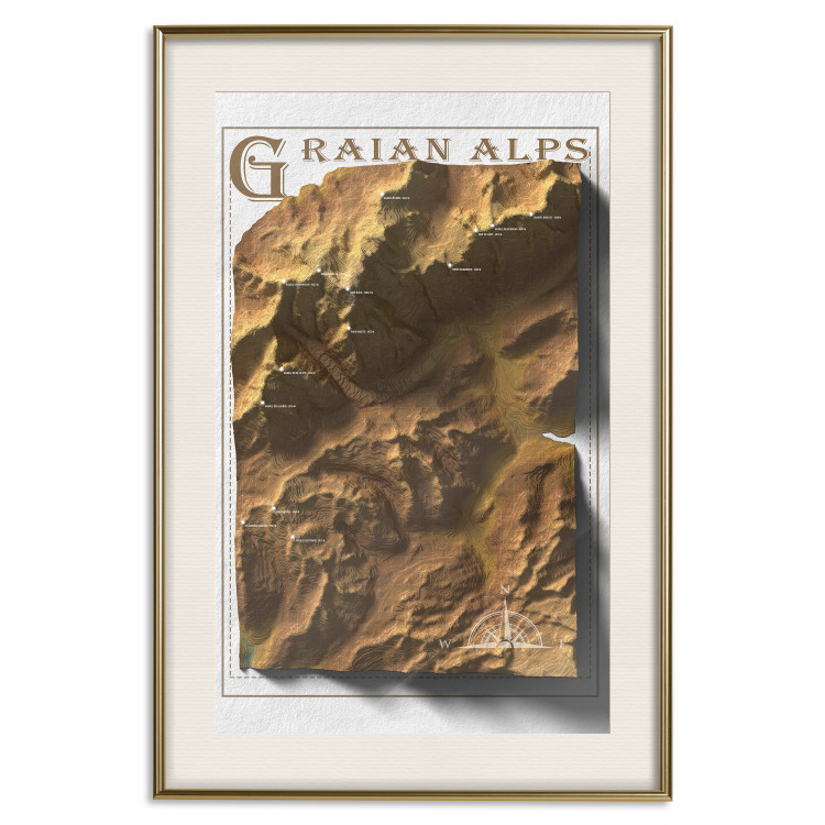 Wall Poster Isometric Map: Graian Alps - composition with golden mountains and texts 118515 additionalImage 18