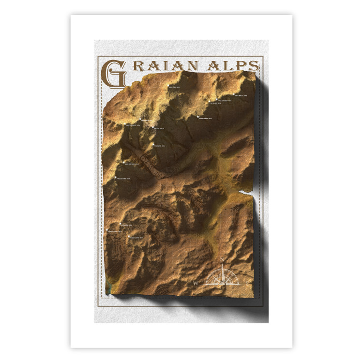 Wall Poster Isometric Map: Graian Alps - composition with golden mountains and texts 118515 additionalImage 17