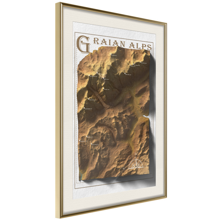 Wall Poster Isometric Map: Graian Alps - composition with golden mountains and texts 118515 additionalImage 2