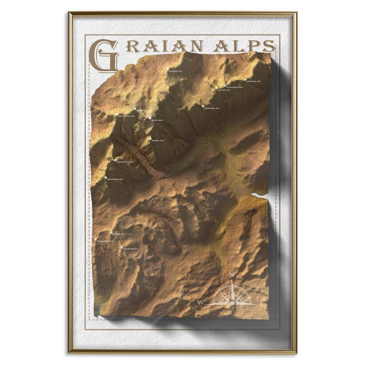 Wall Poster Isometric Map: Graian Alps - composition with golden mountains and texts 118515 additionalImage 16
