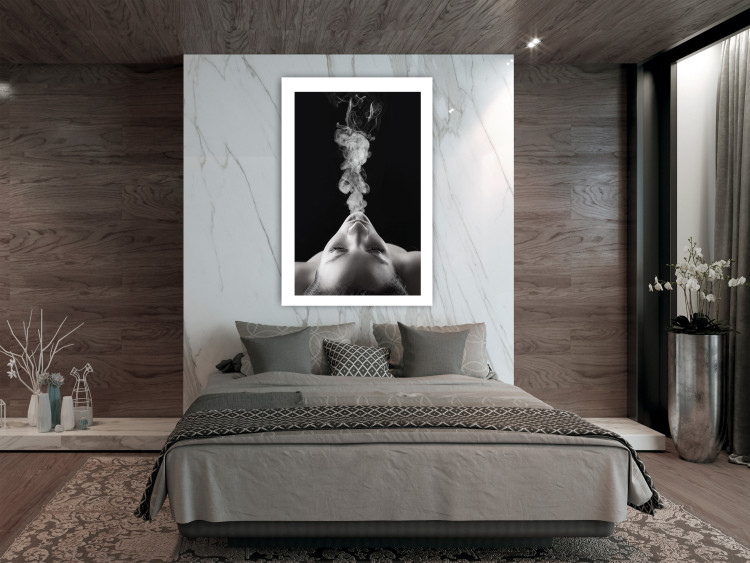 Wall Poster Smoke Cloud - black and white female face with smoke coming out of mouth 123615 additionalImage 2