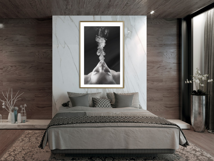 Wall Poster Smoke Cloud - black and white female face with smoke coming out of mouth 123615 additionalImage 13
