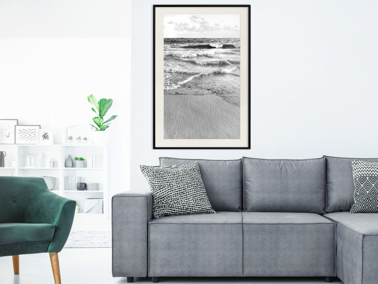 Poster Gentle Waves - seascape landscape of sea and beach in black and white motif 123815 additionalImage 22