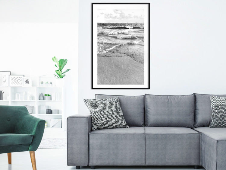 Poster Gentle Waves - seascape landscape of sea and beach in black and white motif 123815 additionalImage 6