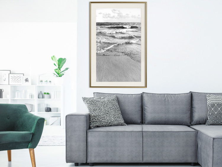 Poster Gentle Waves - seascape landscape of sea and beach in black and white motif 123815 additionalImage 21