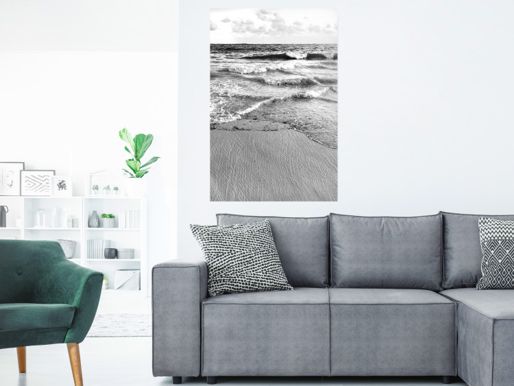 Poster Gentle Waves - seascape landscape of sea and beach in black and white motif 123815 additionalImage 17