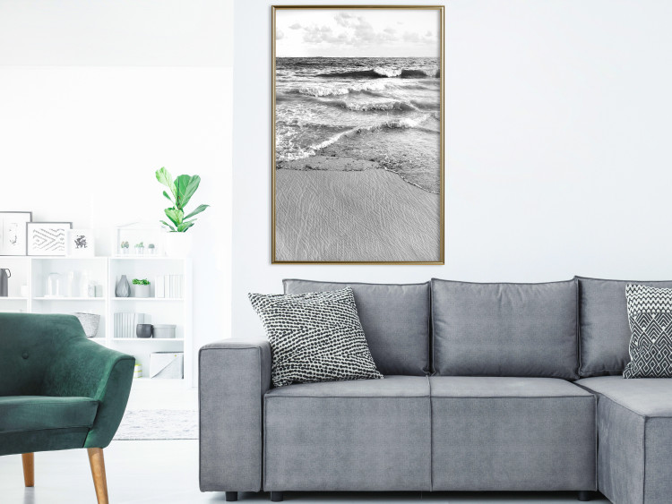 Poster Gentle Waves - seascape landscape of sea and beach in black and white motif 123815 additionalImage 7