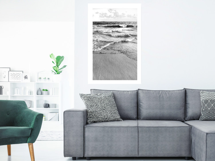 Poster Gentle Waves - seascape landscape of sea and beach in black and white motif 123815 additionalImage 2