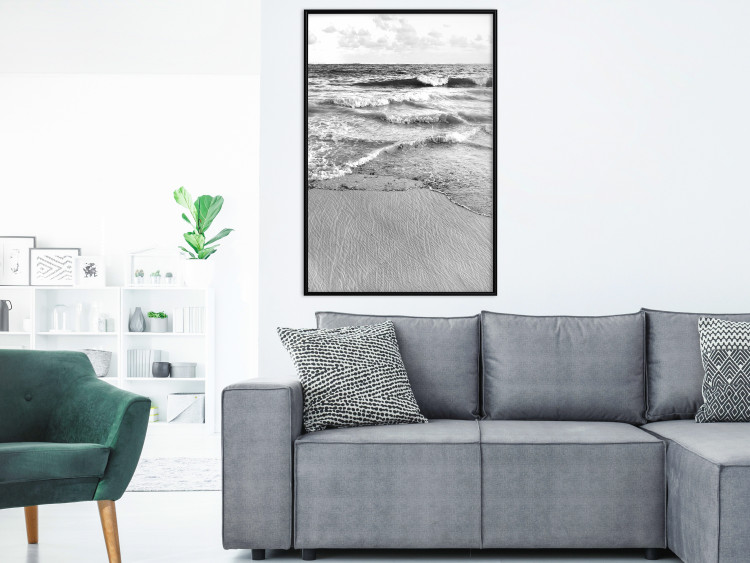 Poster Gentle Waves - seascape landscape of sea and beach in black and white motif 123815 additionalImage 3