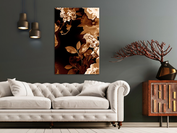 Canvas Autumn floral composition - floristic motif in sepia and white 123915 additionalImage 3