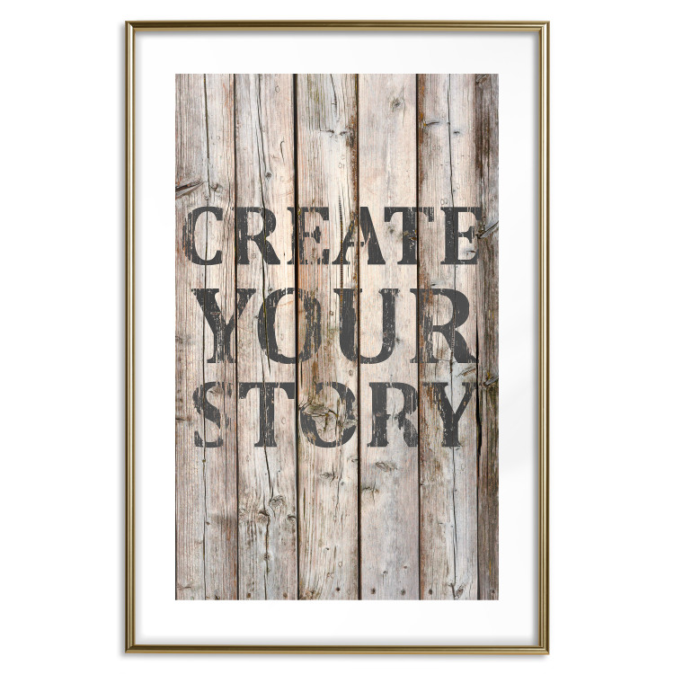 Poster Retro: Create Your Story - English text on a background of wooden planks 125715 additionalImage 14