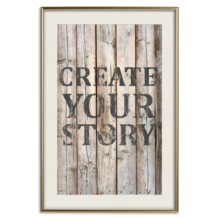 Poster Retro: Create Your Story - English text on a background of wooden planks 125715 additionalImage 20