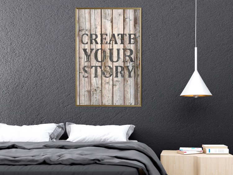 Poster Retro: Create Your Story - English text on a background of wooden planks 125715 additionalImage 5