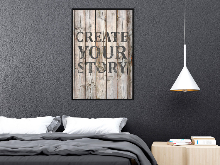 Poster Retro: Create Your Story - English text on a background of wooden planks 125715 additionalImage 3