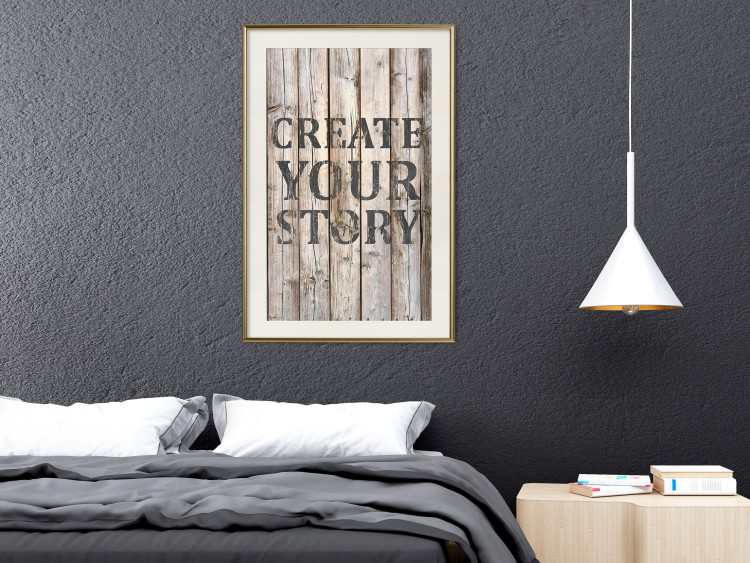 Poster Retro: Create Your Story - English text on a background of wooden planks 125715 additionalImage 16