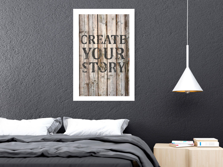 Poster Retro: Create Your Story - English text on a background of wooden planks 125715 additionalImage 2