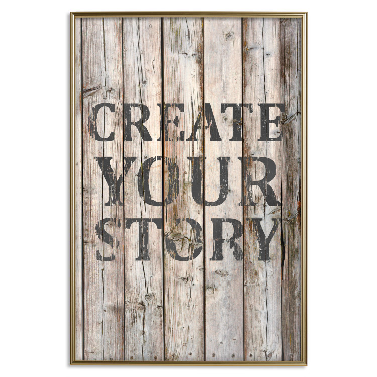 Poster Retro: Create Your Story - English text on a background of wooden planks 125715 additionalImage 26