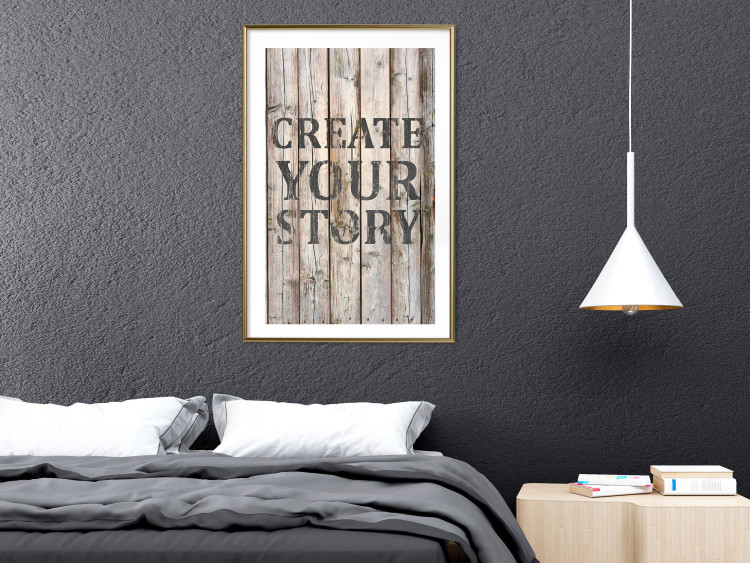 Poster Retro: Create Your Story - English text on a background of wooden planks 125715 additionalImage 13