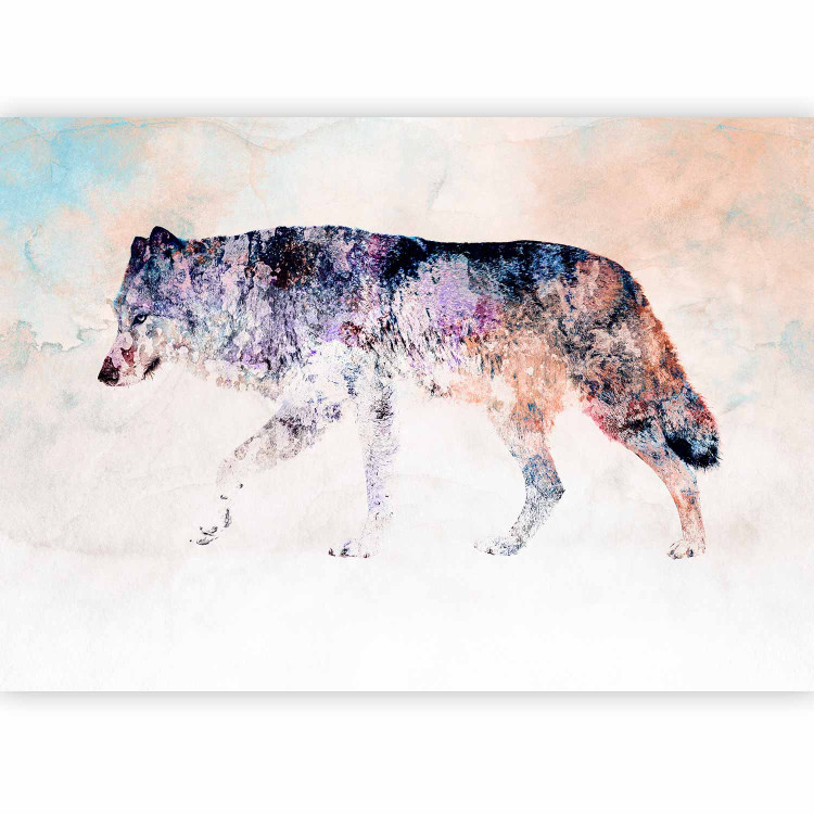 Photo Wallpaper Lone wolf - coloured animal on a white background with an accent in colour 126915 additionalImage 5