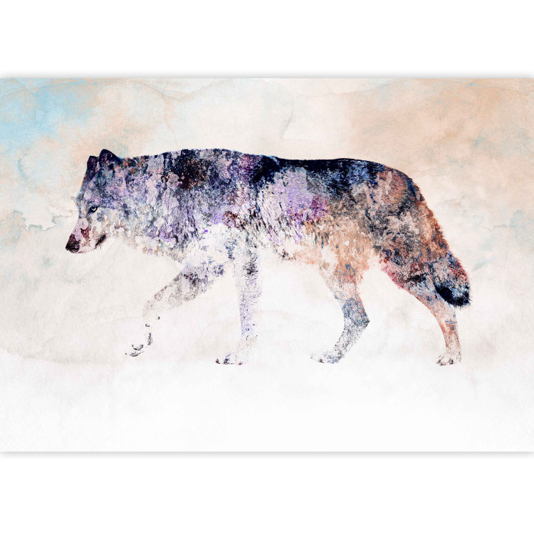 Photo Wallpaper Lone wolf - coloured animal on a white background with an accent in colour 126915 additionalImage 3