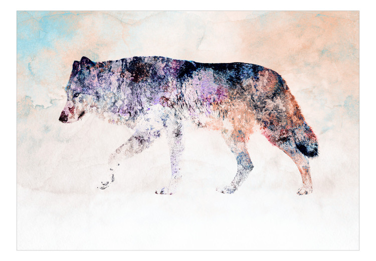 Photo Wallpaper Lone wolf - coloured animal on a white background with an accent in colour 126915 additionalImage 1