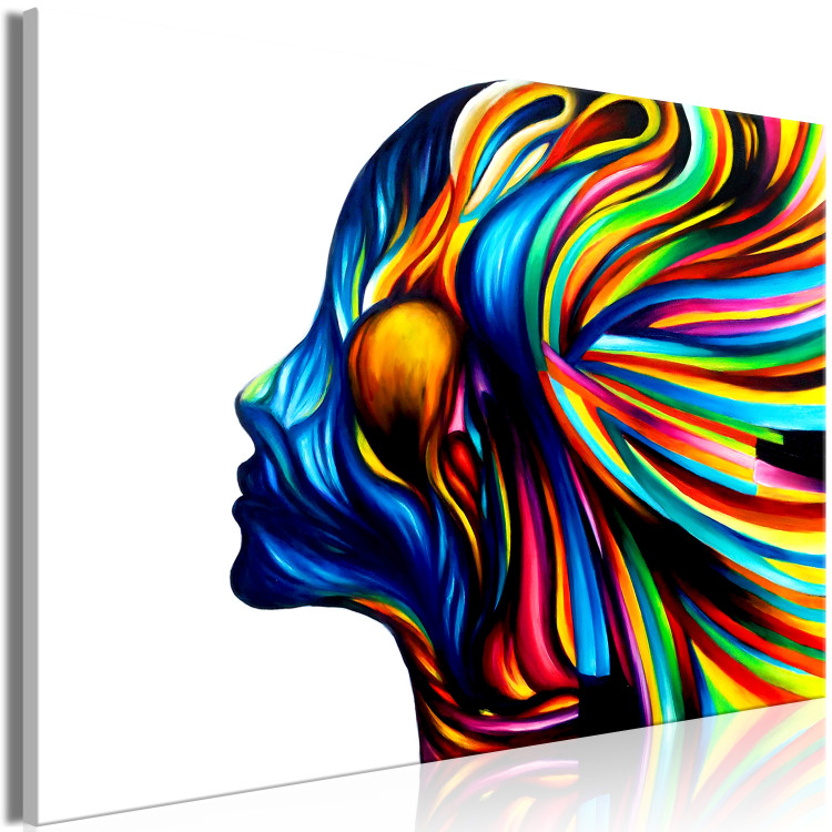 Canvas Art Print Rainbow Hair (1-part) wide - abstraction with a silhouette of a woman 127315 additionalImage 2