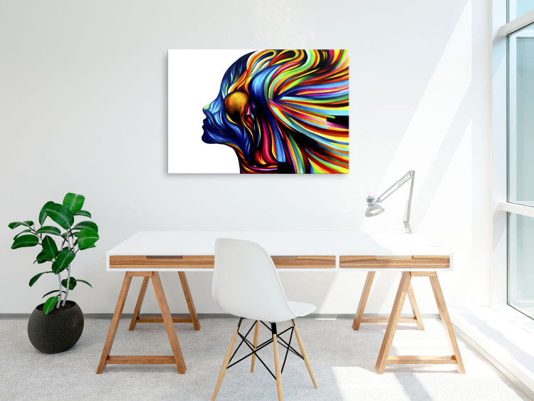 Canvas Art Print Rainbow Hair (1-part) wide - abstraction with a silhouette of a woman 127315 additionalImage 3